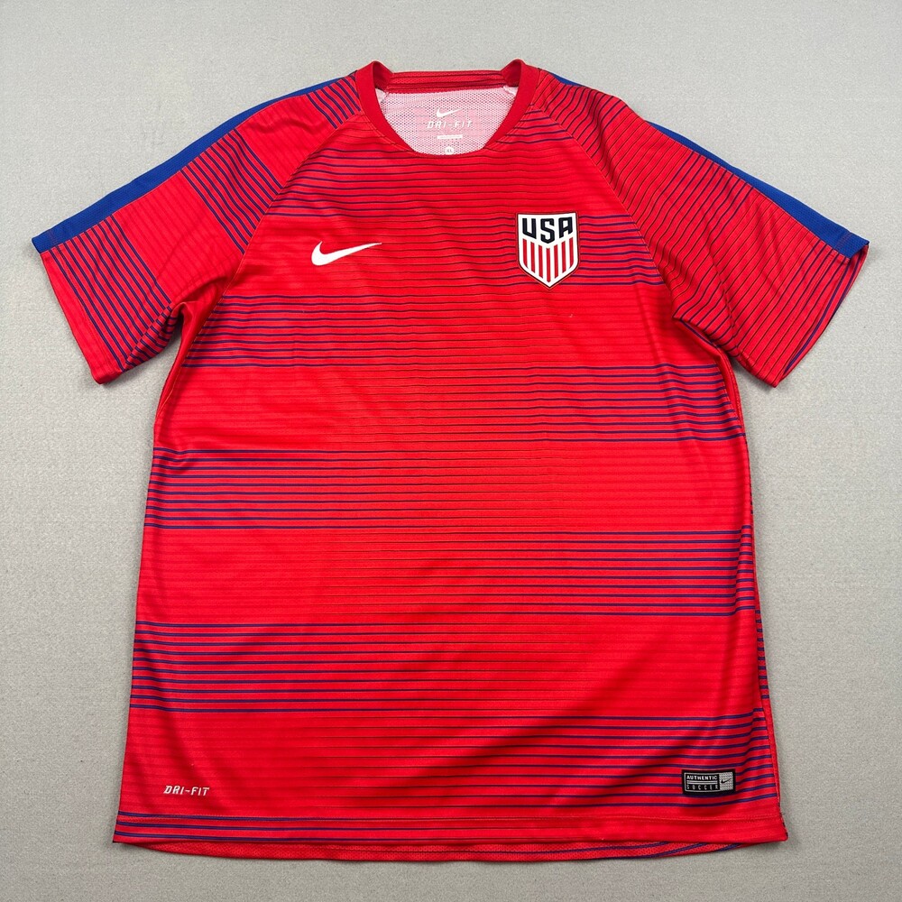 USA Soccer Jersey Men XL Red Nike USMNT National Team Striped Dri-Fit Training *